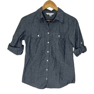 Croft & Barrow Polka Dot Cotton Button-Up Shirt Chambray XS Women’s